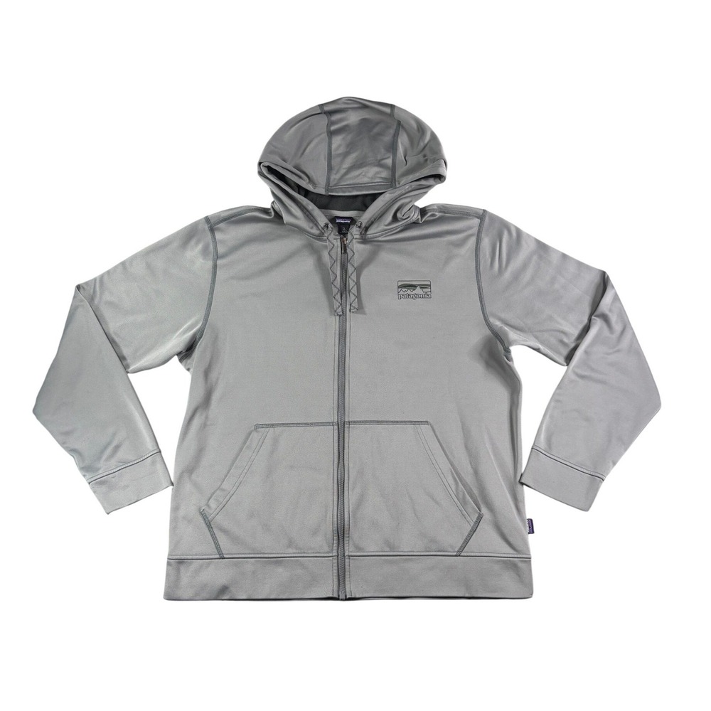 Patagonia Mens Large Grey Full Zip Hoodie Technical Performance Sweatshirt L